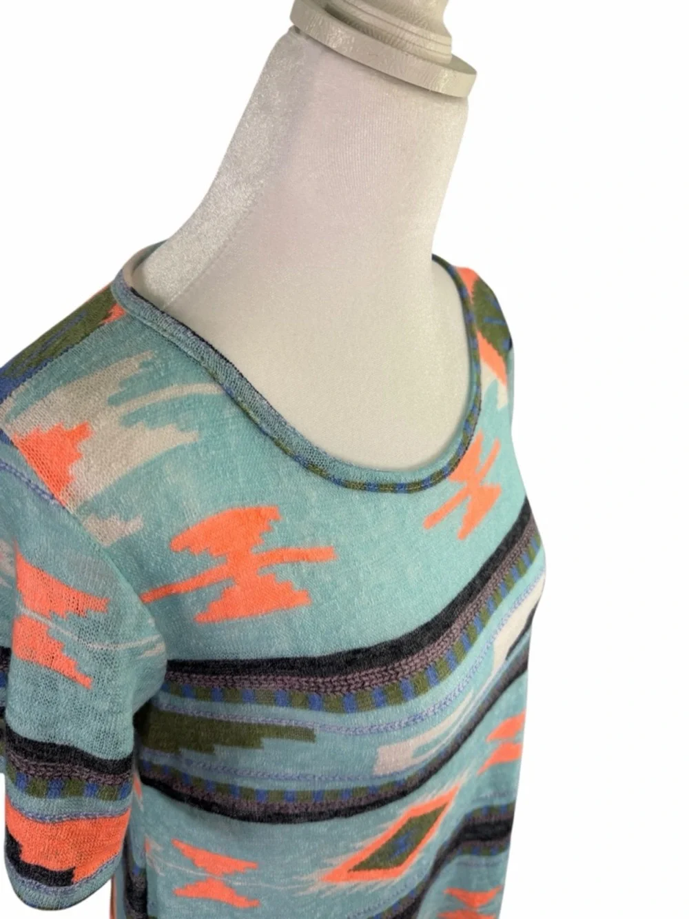 Million Bullpup Turquoise Aztec Southwestern Short Sleeve Knit Tunic Top Medium